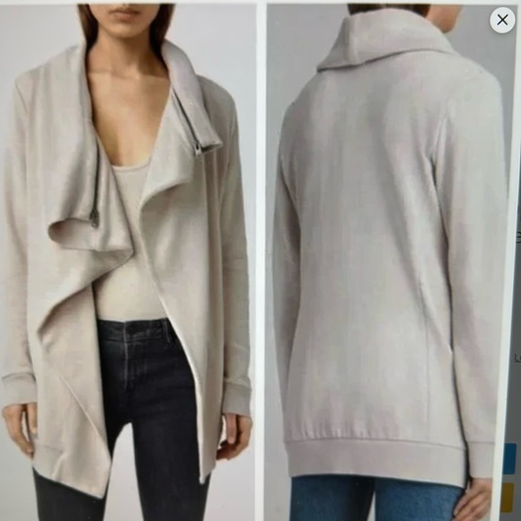 ALL SAINTS Dahlia Cream Open Front Asymmetrical Zip Collar Sweatshirt S - Picture 2 of 7